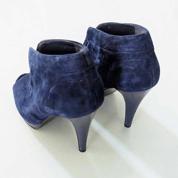 Women's Nine West Booties Open To Ankle Boots Slips Deep V Cut Dark Blue 7 4" - Picture 5 of 7